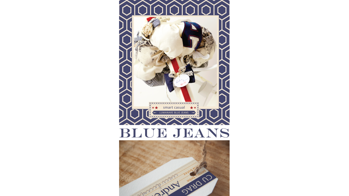 Lumanare botez pentru baieti cu blugi si ursulet de plus, 65x4 cm, Denim Blue Jeans 1